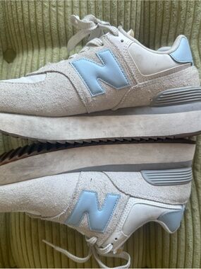 New Balance Kids White Sneakers with Light Blue Accents